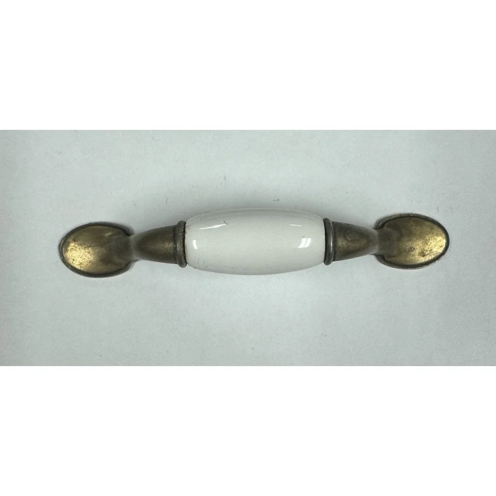 5 Inch White Porcelain Ceramic & Bronze/ Brass Cabinet Door or Drawer Pull EA.